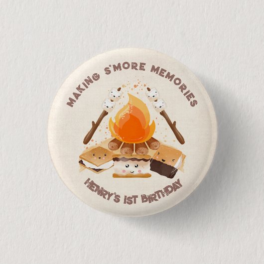 かわいいS'more Bonfire 1stバースデーボタン 缶バッジ (正面)