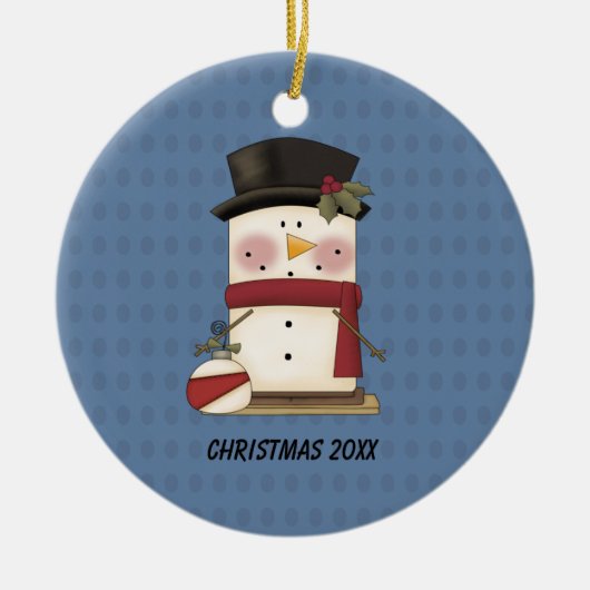 かわいいS'moresの雪だるまのクリスマスのオーナメント セラミックオーナメント (正面)