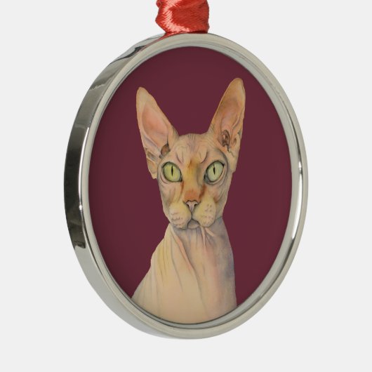 かわいいSphynx猫の水彩画のイラストレーション メタルオーナメント (右)