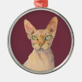 かわいいSphynx猫の水彩画のイラストレーション メタルオーナメント (正面)