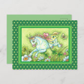 かわいいST。妖精パトリック飛んでいるの日アイリッシュポニー シーズンポストカード (正面/裏面)