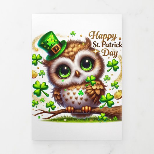 かわいいSt patricks dayカードとフクロウ 三つ折りクリスマスカード (カバー)