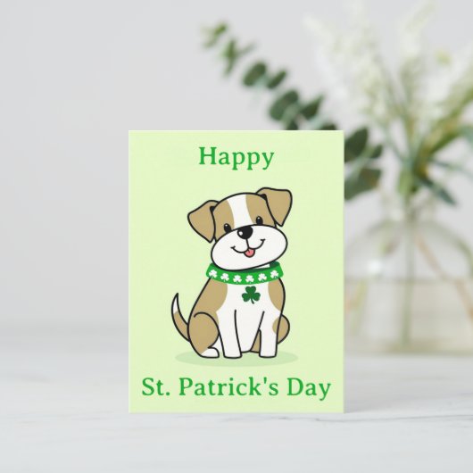 かわいいSt patricks dayドッググリーンクローバーシャムロック ポストカード (スタンド正面)