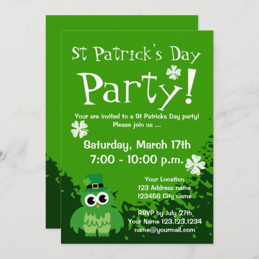 かわいいSt patricks dayパーティの招待状 カスタマイズ | 招待状 (正面/裏面)