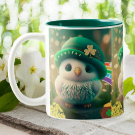 かわいいSt patricks dayベビーフクロウパーソナライズされた ツートーンマグカップ