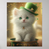 かわいいSt patricks day猫ポットの金ゴールド ポスター (正面)