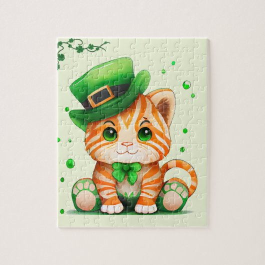 かわいいSt patricks day猫 ジグソーパズル (縦)