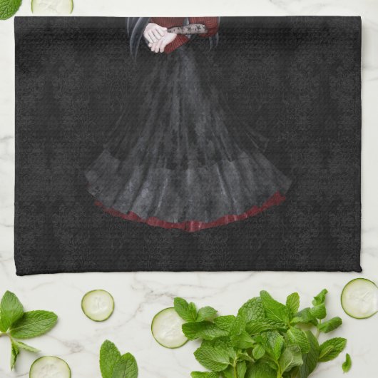 かわいいSteampunkのゴシックの女の子の黒の台所タオル キッチンタオル (折り畳み)