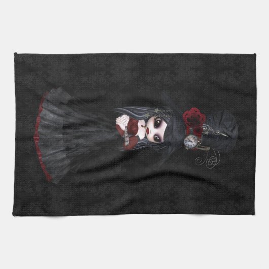 かわいいSteampunkのゴシックの女の子の黒の台所タオル キッチンタオル (横)