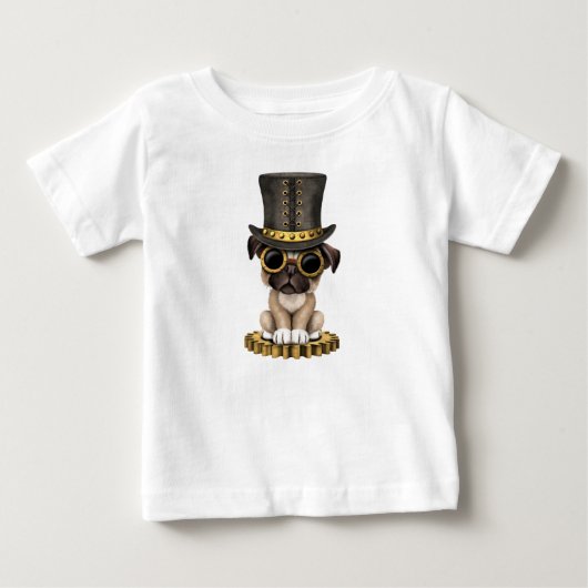 かわいいSteampunkのパグの小犬 ベビーTシャツ (正面)