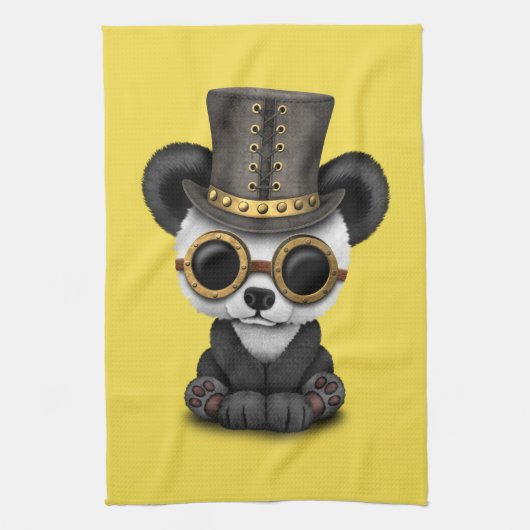 かわいいSteampunkのベビーのパンダの小熊 キッチンタオル (縦)