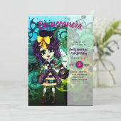 かわいいSTEAMPUNKガールコスプレ誕生日 招待状 (スタンド正面)