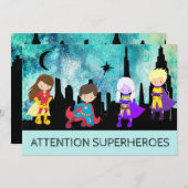 *～*かわいいSUPERHEROS子供の誕生日パーティー 招待状 (正面/裏面)