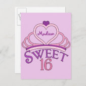 かわいいSweet sixteenピンク誕生日パーティーの招待状 インビテーションポストカード (正面/裏面)