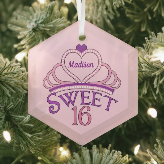 かわいいSweet sixteen誕生日カスタムピンククリスマス ガラスオーナメント (インサイチュ)