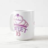 かわいいSweet sixteen誕生日ガールピンクパーソナライズされたク コーヒーマグカップ (正面左)