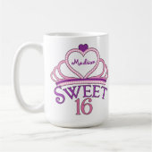 かわいいSweet sixteen誕生日ガールピンクパーソナライズされたク コーヒーマグカップ (左)