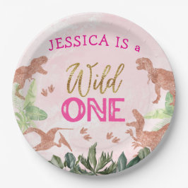 かわいいTレックス恐竜ガール1st誕生日パーティー ペーパープレート