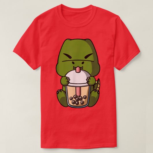 かわいいTレックス恐竜ボバミルクティーバブルティーアニ Tシャツ (デザイン正面)