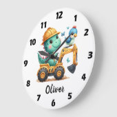 かわいいT-Rex恐竜が建設車両を運転する ラージ壁時計 (傾斜)