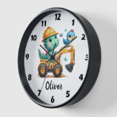 かわいいT-Rex恐竜が建設車両を運転 ラージ壁時計 (傾斜)