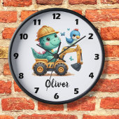 かわいいT-Rex恐竜が建設車両を運転 ラージ壁時計