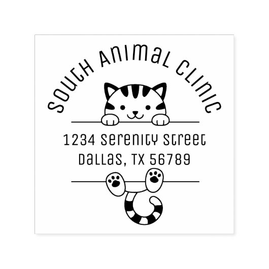 かわいいTabby Cat獣医クリニックのアーチアドレス セルフインキングスタンプ (デザイン)