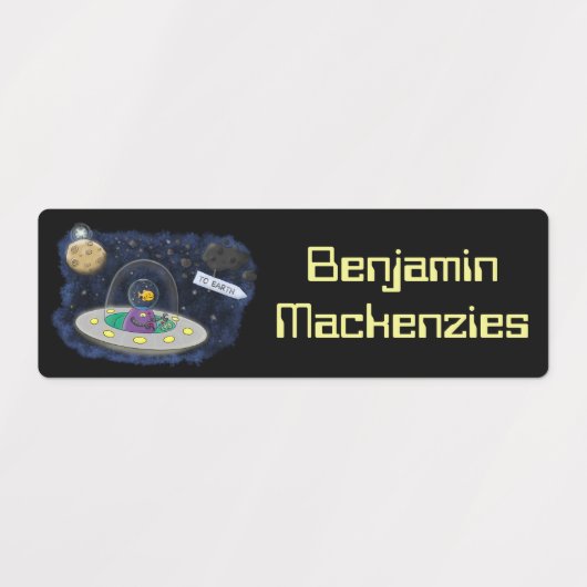 かわいいufo宇宙漫画イラストレーション パーソナライズされた ラベル (デザイン2)