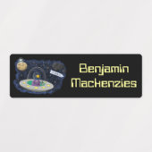 かわいいufo宇宙漫画イラストレーション パーソナライズされた ラベル (デザイン1)