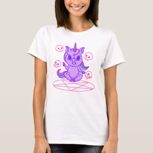かわいいunicorn pentagramスカル tシャツ