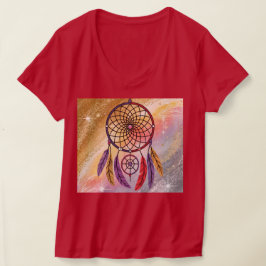 かわいいVネック赤金ゴールドドリームキャッチャーTシャツ Tシャツ