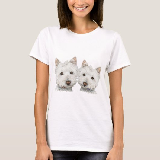 かわいいWestieは女性Tシャツの後をつけます Tシャツ (正面)
