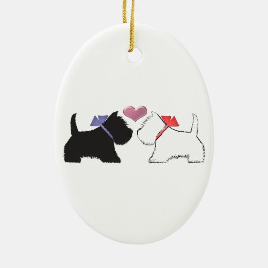 かわいいWestieは芸術の後をつけます セラミックオーナメント (裏面)