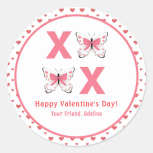かわいいXOXOとピンクの蝶バレンタインデー ラウンドシール