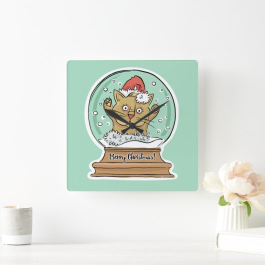 かわいおもしろいいクリスマス猫の壁掛け時計 スクエア壁時計 (ホーム)