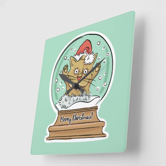 かわいおもしろいいクリスマス猫の壁掛け時計 スクエア壁時計 (傾斜)