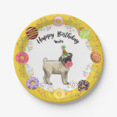 かわいおもしろいいパグドッグドーナツ誕生パーティー ペーパープレート (正面)