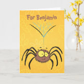 かわいおもしろいいフワフワのクモ漫画 カード (黄色い花)