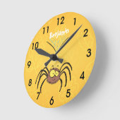 かわいおもしろいいフワフワのクモ漫画 ラウンド壁時計 (傾斜)