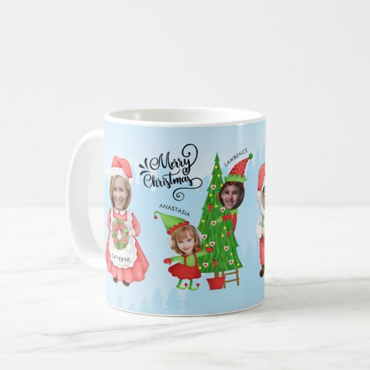 かわいおもしろいいメリークリスマス4フォトファミリーサンタ コーヒーマグカップ (正面左)