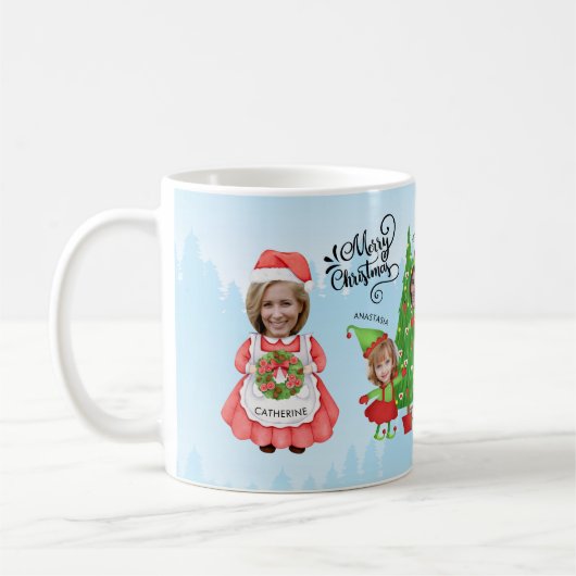 かわいおもしろいいメリークリスマス4フォトファミリーサンタ コーヒーマグカップ (左)