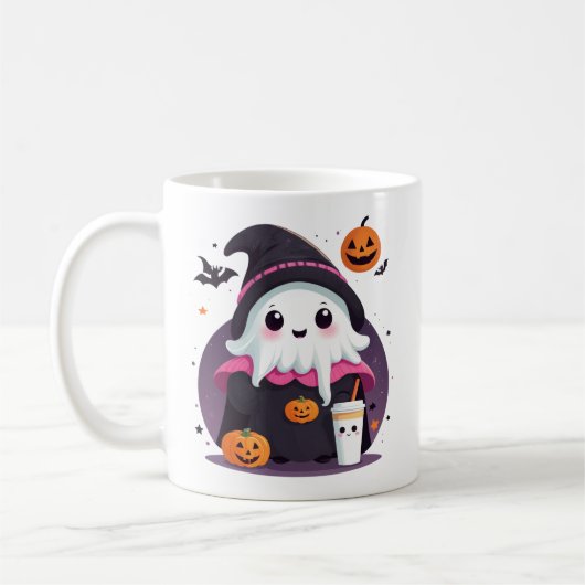 かわいおもしろいい幽霊ハロウィーンチョコレートマグ コーヒーマグカップ (左)