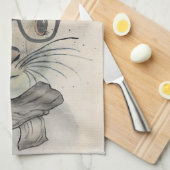 かわいおもしろいい水彩バニー（眼鏡とスカーフ） キッチンタオル (四つ折り)