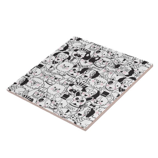 かわいおもしろいい犬が白黒の柄を生み出す タイル (側面)