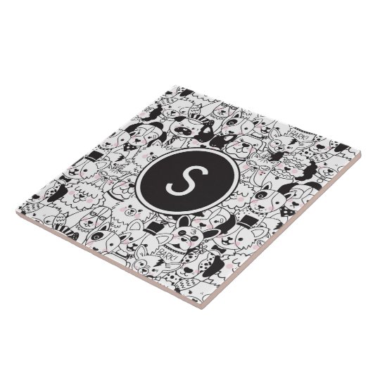 かわいおもしろいい犬が白黒を生み出パーソナライズされたす タイル (側面)