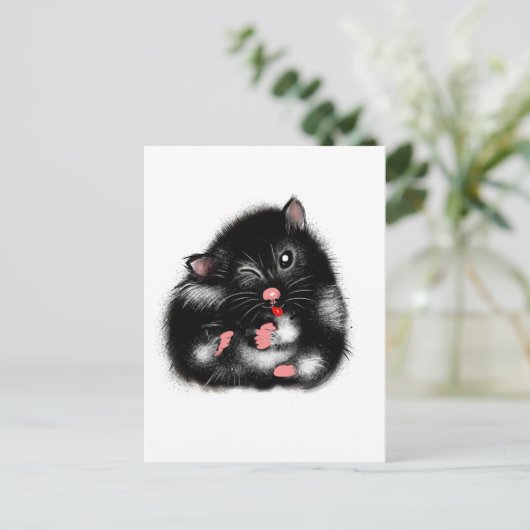 かわいおもしろいい白黒シリアのハムスターの贈り物 ポストカード (スタンド正面)