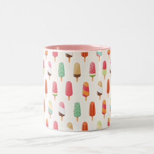 かわいおもしろいい色のアイスクリーム柄 ツートーンマグカップ (中央)