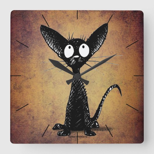 かわいおもしろいい黒猫 ラージ壁時計 (正面)