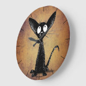 かわいおもしろいい黒猫 ラージ壁時計 (傾斜)
