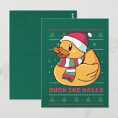 かわいおもしろいアヒルがクリスマスのお祝いのカモ ポストカード (正面/裏面)